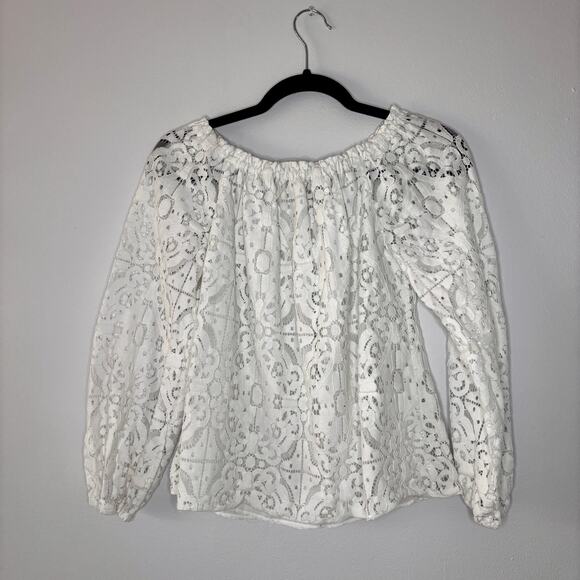 White House Black Market Off-The-Shoulder Lace Blouse Size Small Boho Women's - Picture 1 of 15